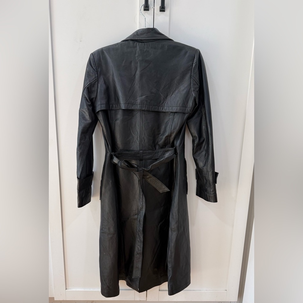 Classic Black Leather Trench Coat XS - Picture 2 of 13